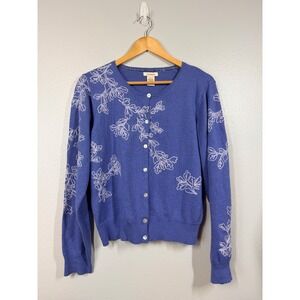 Sundance Women's Cardigan Embroidered Button Up Blue Floral Cotton Women's Sx L